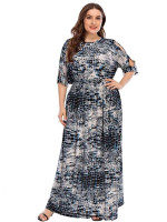 Women Plus Size Snakeskin Print Split Sleeve Shirred Maxi Dress