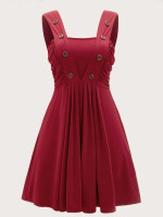 Women Plus Size Button Front Ruched Solid Dress