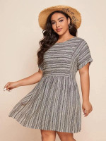 Women Plus Size Striped Batwing Sleeve Smock Dress