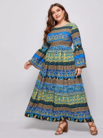 Women Plus Size Tribal And Geo Print A-Line Dress