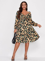 Women Plus Size Twist Front Allover Print Midi Dress