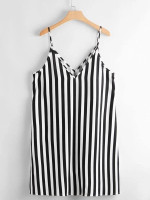 Women Plus Size Two Tone Striped Slip Dress