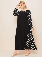 Women Plus Size Polka Dot Long Sleeve Maxi Dress
