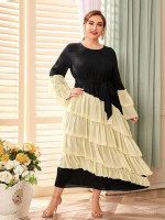 Women Plus Size Layered Ruffle Trim Maxi Dress