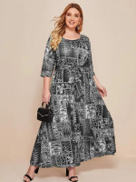 Women Plus Size Belted Mixed Animal Print Maxi Dress