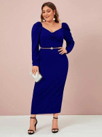 Women Plus Size Sweetheart Neck Gigot Sleeve Fitted Dress Without Belt