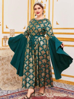 Women Plus Size Exaggerated Flounce Sleeve Self Belted Baroque Dress