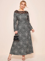 Women Plus Size Paisley Print Contrast Mesh A-line Dress