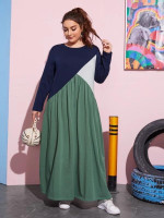 Women Plus Size Colorblock Tee Dress