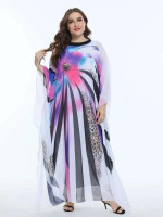 Women Plus Size Floral & Leopard Print Kaftan Dress