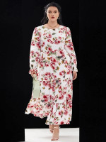 Women Plus Floral Print Flounce Sleeve Ruffle Hem Dress