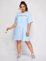 Women Plus Size Slogan Graphic Heather Gray Tee Dress