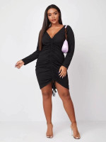 Women Plus Size Drawstring Front Fitted Dress