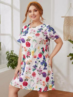 Women Plus Size Keyhole Back Floral Print Dress
