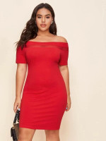 Women Plus Size Sheer Mesh Insert Bardot Dress