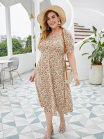 Women Plus Size Ditsy Floral Puff Sleeve A-line Dress