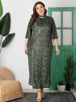 Women Plus Size Tribal Print Mandarin Neck Dress