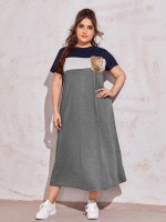 Women Plus Size Sequin Patched Colorblock Dress