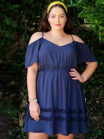 Women Plus Size Cold Shoulder Layered Frill Detail Flare Dress