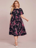Women Plus Size Floral Print A-line Dress