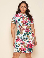 Women Plus Size Mock Neck Floral Print Bodycon Dress