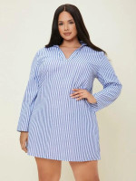 Women Plus Size Striped Print Tunic Dress