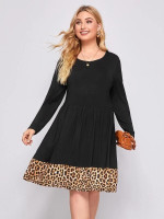Women Plus Size Leopard Print A-line Dress