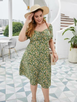 Women Plus Size Shirred Back Ditsy Floral Dress