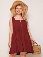 Women Plus Size Buttoned Front Smock Dress