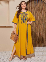 Women Plus Size Embroidered Floral Tassel Detailing Maxi Dress