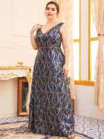 Women Plus Size Allover Geo Contrast Sequin Formal Dress