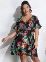 Women Plus Size Floral And Tropical Print A-line Dress
