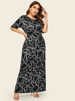 Women Plus Size Chain Print Maxi Dress