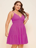 Women Plus Size Button Front Shirred Back Cami Dress
