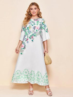 Women Plus Size Notch Neck Floral Print Dress