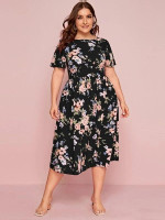 Women Plus Size Floral Print Longline Dress