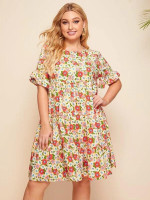 Women Plus Size Allover Floral Print Smock Dress