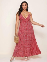 Women Plus Size Tie Back Ditsy Floral Print Cami Dress