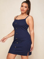 Women Plus Size Buttoned Front Split Hem Dress