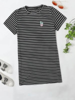 Women Plus Size Striped And Cactus Print Tee Dress