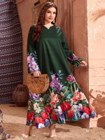Women Plus Size Floral Print Notch Neck Dress