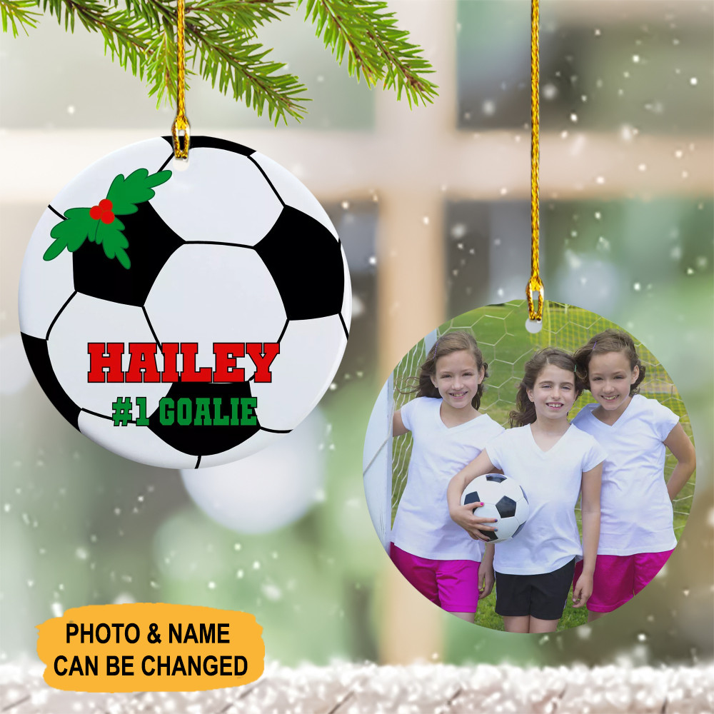 Custom Photo Soccer Christmas Ornament Soccer Ball Ornament Personalized Decoration Gifts