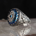 Bague islamique vintage de luxe style turque en zircon pierre bleu