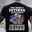 Veteran Shirt, Two Things A Veteran Never Forgets The People That Grossed Him T-Shirt