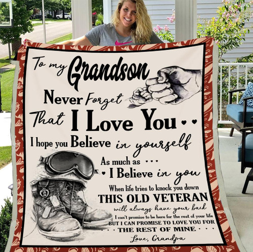 Veterans Grandson Blanket - To My Grandson Never Forget That I Love You, Gift For Grandson Fleece Blanket