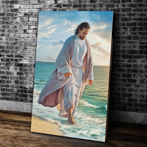 Jesus Christ Walking On The Beach, Christian Home Wall Decor, Gift For Easter's Day, Christian Canvas