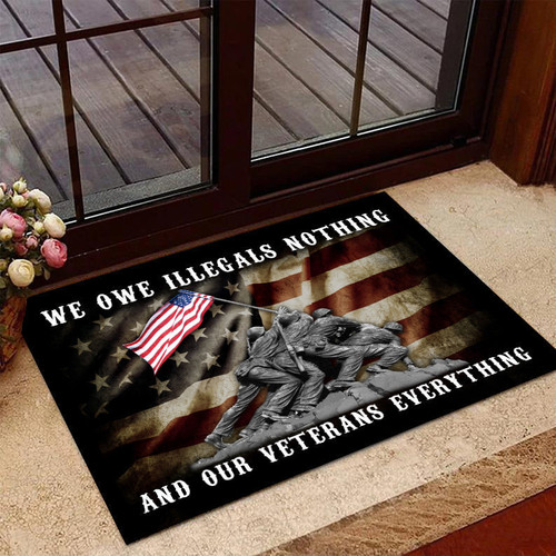 Veteran Welcome Rug, Veteran Doormat, We Owe Illegals Nothing And Our Veterans Doormat