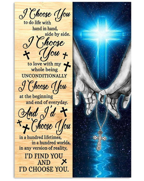 Easter Day Gift, Gift For Her, Gift For Him, I Choose You To Do Life With Hand In Hand Christian Cross Canvas