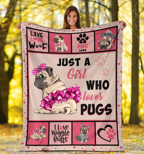 Pug Gifts For Girls Funny Just A Girl Who Loves Pugs Pink Sherpa Blanket