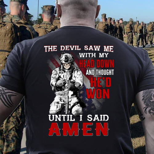 Veterans Shirt - The Devil Saw Me With Head Down And Thought He'd Won Until I Said Amen HD V-Neck T-Shirt